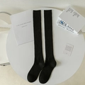 Japanese style black over-knee wool socks with fine vertical ribbed knit texture - One Size / Black