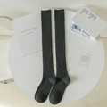 Over-the-knee dark grey wool knit socks with vertical stripes in minimalist style - One Size / Dark Gray