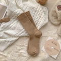 Calze di lana spessa da donna color cammello con maglia a coste per l'autunno inverno - Taglia unica / Caffè Chiaro
