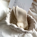 Cozy cream white ribbed knit crew socks displayed in a stylish woven cotton rope basket - One Size / Rice White Trim