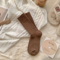 Calze spesse in lana marrone caldo con trama a coste per donna per l'inverno - Taglia unica / Caffè Scuro