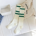 Creamy white knee high socks with forest green stripes in casual preppy style - One Size / White with Green Stripes