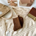 Cozy retro ribbed wool blend crew socks in coffee brown and beige color block style - One Size / Light Coffee