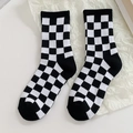 Classic black and white checkerboard crew socks with elastic ribbed cuffs and soft cotton - Black Checkerboard