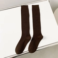 Dark brown knee-high vertical ribbed knit cotton socks for women in minimalist style - One Size / Coffee