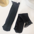 Elegant black mid-calf ribbed socks with delicate lace trim for a sweet spring style - One Size / Black