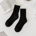Klassische gerippte schwarze halbhohe Socken für Damen aus warmer Baumwollmischung - Uni Schwarz