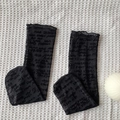 Mid-calf black sheer mesh socks with all-over gothic letter print in a trendy style - Black
