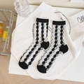 Women's transparent mid-calf socks with black and white checkered diamond pattern - One Size / Black