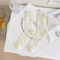 Sheer cream white mesh crew socks with chic polka dots and vertical stripe patterns - One Size / White