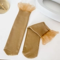 Camel ribbed velvet crew socks with sheer lace trim and sweet retro ruffle detail - One Size / Light Coffee