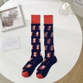 Calze lunghe stile JK in blu e rosso con motivi di orsetti carini in maglia di cotone - Taglia unica / Blu