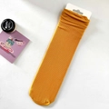 Ginger yellow ribbed velvet crew socks for women with breathable mesh and ruffle cuffs - Turmeric