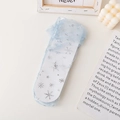 Light blue mesh socks featuring silver snowflake patterns and delicate wavy lace cuffs - Blue