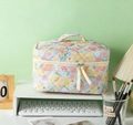 Light blue floral quilted makeup bag with yellow flowers and a top handle strap - Large Oil Painting Flower Handbag / Large (23*16*16cm)