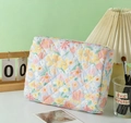 Quilted floral makeup bag in light blue with aesthetic vintage oil painting flowers - Medium Oil Painting Flower Makeup Bag / Medium (23*16*6cm)