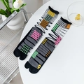 Tabi socks featuring mesh sheer fabric with pink polka dots and green geometric patterns - One Size / Pink Polka Dot