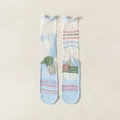 Calze vintage in rete azzurra con ricami floreali e strisce colorate in stile francese - Blu