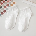 Chaussettes JK blanches Lolita avec motifs papillons et bordures à volants pour femmes - Chaussettes Courtes à Papillon Blanches