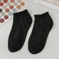 Chaussettes JK noires à motif papillon et bordure en dentelle plissée délicate - Chaussettes Courtes à Papillon Noires