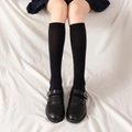 Calcetines negros de terciopelo sobre la rodilla estilo japonés y zapatos Mary Jane - Largo hasta la rodilla / Negro