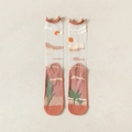 Chaussettes transparentes vintage françaises à motif oasis avec cactus et soleil - Rouge Orangé