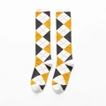 Calze lunghe con motivo argyle giallo e grigio con talloni e polsini bianchi - Taglia unica / Giallo