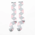 Calze lunghe a rombi rosa, grigie e bianche con trama in maglia classica - Taglia unica / Grigio