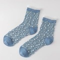 Blauwe kanten mesh sokken met witte stippen en delicate bloemen kanten boorden - Dames Eén Maat 34-39 / Blauw