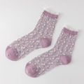 Chaussettes en dentelle violette à pois jaunes avec bordure volantée blanche - Taille Unique Femme 34-39 / Violet
