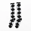 Chaussettes mi-bas pour femmes style britannique avec motif losanges noir gris blanc - Taille unique / Noir