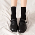 Chaussettes hautes noires en velours style JK japonais avec chaussures Mary Jane mates - Style Mi-mollet / Noir