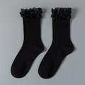 Calze nere stile Lolita con volant in rete a strati e morbida trama a coste fini - Taglia unica / Nero