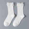 Calze bianche Lolita JK in stile giapponese con pizzo a balze e trama a coste fini - Taglia unica / Bianco