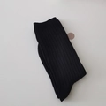Classic black mid-calf cotton socks with vertical ribbed knit texture for daily wear - Wide Striped Black