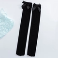 Chaussettes hautes noires pour uniforme JK avec d'élégants nœuds en satin - Style Au-dessus du genou (Noir au-dessus du genou) / Noir