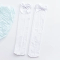 Bas blancs au-dessus du genou avec nœuds en satin et texture velours style JK - Style Mi-bas (Mollet blanc) / Blanc