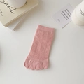 Pink cotton five-finger socks with ruffle trim and textured mesh for a breathable fit - Pink