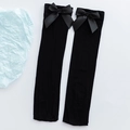 Chaussettes montantes noires ornées de nœuds en satin pour un style d'école mignon - Style Mi-bas (Mollet noir) / Noir