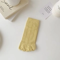 Japanese style solid yellow five-toe socks with hollow knit pattern and ruffle cuffs - Yellow