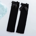 Black JK uniform over-knee high socks with elegant satin bow decorations in a sweet style - Mid-Tube Style (Mid-Tube Black)