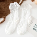 Elegante weiße Lolita-Spitzensocken mit süßen Schleifen und hohlen Blumenstrukturen - Einheitsgröße / Weiß