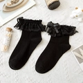 Calze nere stile Lolita con volant in pizzo a strati e grandi fiocchi di raso - Taglia unica / Nero