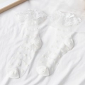 Witte Lolita kousen van tule met kantruches, hartjesjacquard en satijnen strik - Dames Eén Maat (34-39) / Wit Hart