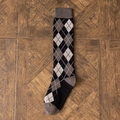 Japanese JK style argyle knee-high socks with classic black grey and white diamond pattern - Coffee Plaid