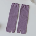 Japanese style purple tabi socks with ruffled edges and vertical ribbed cotton texture - One Size / Purple