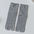 Light grey split-toe cotton socks with ruffled edges and Japanese Tabi style finish - One Size / Gray
