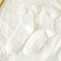 Sweet white lace trim knee-high socks in Lolita style with delicate ruffle details - White Multi-layer Lace Edge Style (087 White)