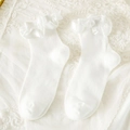 Calze bianche al polpaccio stile Lolita con volant in raso a doppio strato da donna - Stile Doppia Ruches Setosa Bianco (089 Bianco)
