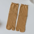 Ginger yellow tabi socks with ribbed texture and ruffled cuffs in Japanese style - One Size / Yellow